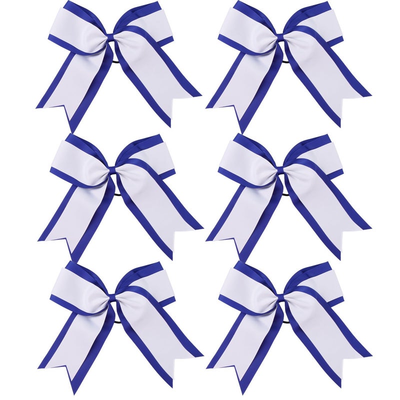 8 Inch 2 Colors Cheerleader Bows 2 Layers 6 Pcs Ponytail Holder Cheerleading Bows Hair Elastic Hair Tie Royal blueWhite